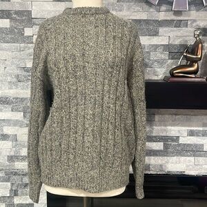 NorthCrest Sweater Men M Gray Wool Blend Cable Knit Crew Neck Fisherman